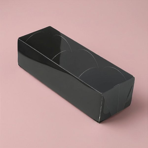 Caixa 3 Doces com Tampa Transparente Nº 3 (12cm x 4,5cm x 3,5cm) Preta 10 unidades Assk Rizzo Embalagens