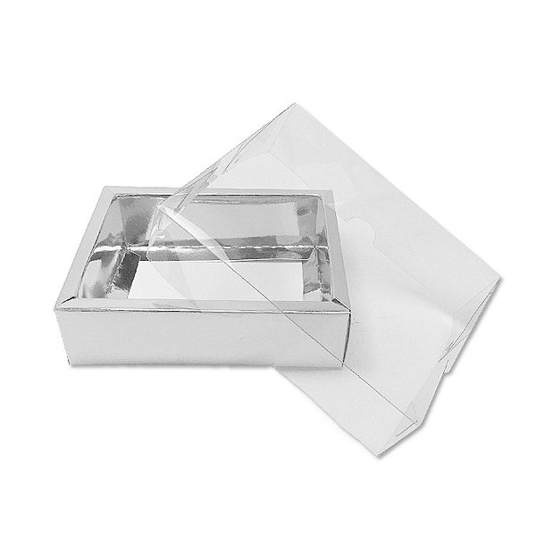 Caixa com Tampa Transparente PVC Nº 5 (9cm x 12cm x 4cm) Prata 10 unidades Assk Rizzo Embalagens