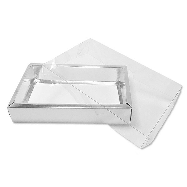 Caixa com Tampa Transparente PVC Nº 7 (15cm x 21cm x 3,5cm) Prata 10 unidades Assk Rizzo Embalagens