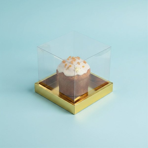 Caixa para Panetone 100g 10x10cm Ouro - 10 unidades - Assk - Rizzo