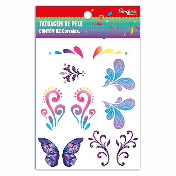 Tatuagem Temporária para Pele de Carnaval - Aquarela - 20 Tatuagens - Regina - Rizzo