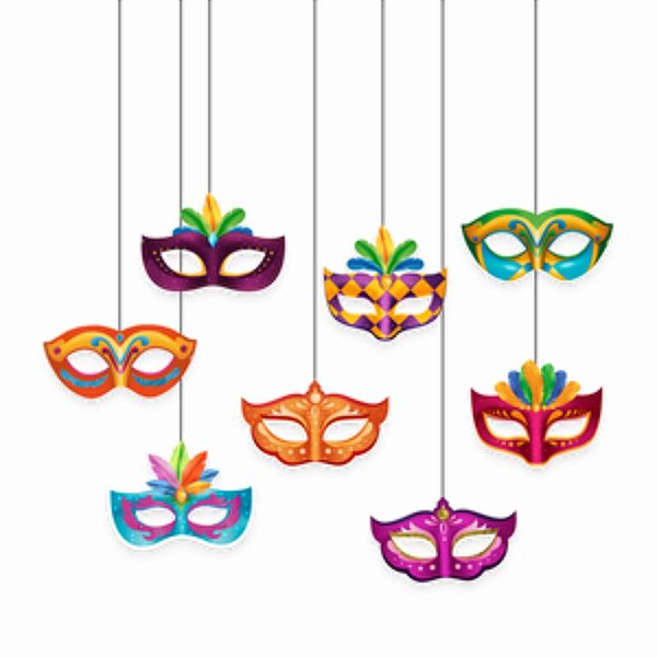 Kit Decoração de Carnaval - Máscaras Folia - 23cm - 8 unidades - Regina - Rizzo