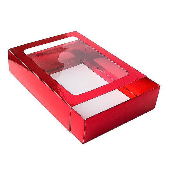 Caixa Gaveta com Visor Nº3 (12cm x 16cm x 4cm) Vermelha 10 unidades Assk Rizzo Embalagens