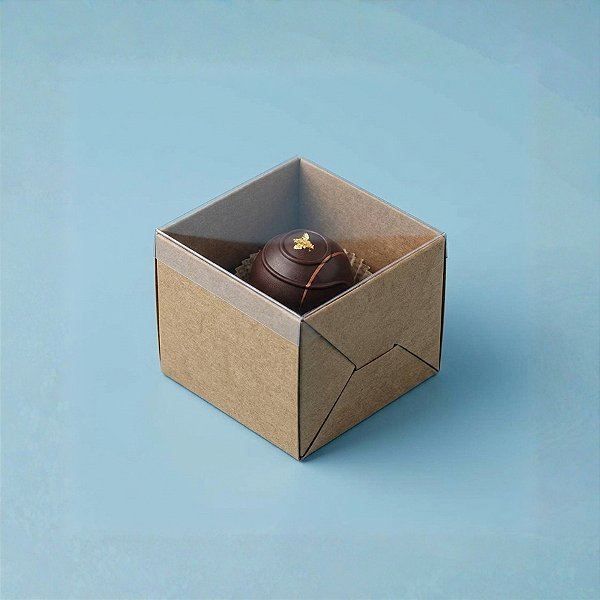 Caixa 1 Doce com Tampa Transparente Nº 10 (4,5cm x 4,5cm x 3,5cm) Kraft - 10 unidades - Assk - Rizzo