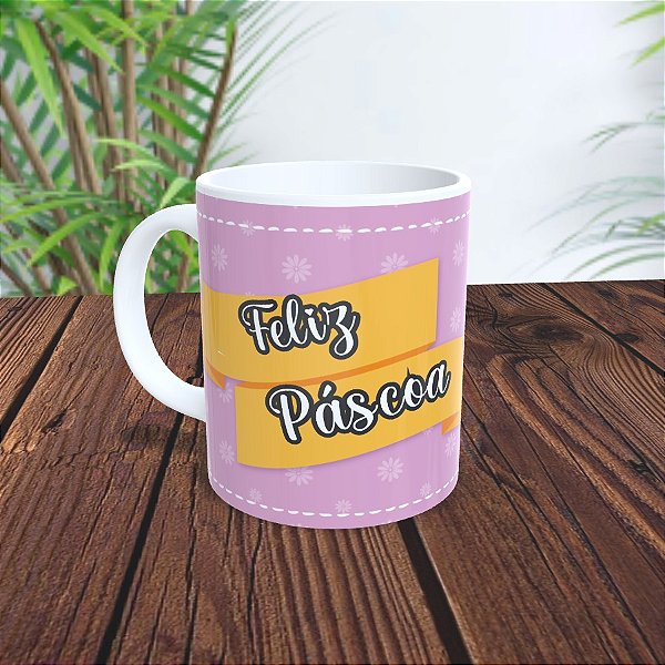 Caneca de Porcelana - Coelho Feliz Páscoa - 325ml - 1 unidade - Rizzo
