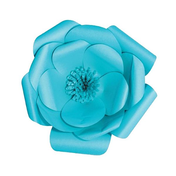 Flor de Papel Decoração Festa - Camélia 27cm PP Azul Turquesa - Decora Doces - Rizzo Festas