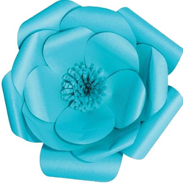 Flor de Papel Decoração Festa - Camélia 39cm M Azul Turquesa - Decora Doces - Rizzo Festas