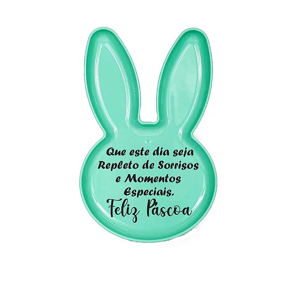 Bandeja Coelho com Frase de Páscoa - Verde Claro - 25x15cm - 1 unidade - Rizzo