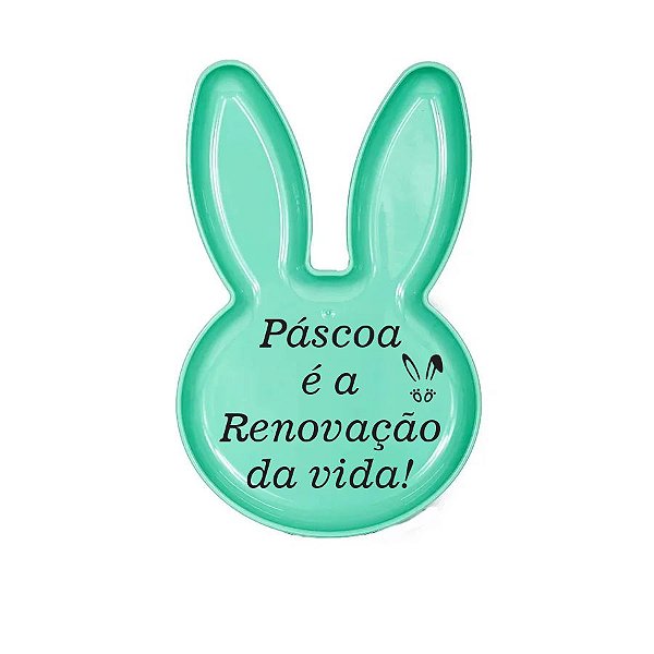 Bandeja Coelho com Frase de Páscoa - Verde Claro - 25x15cm - 1 unidade - Rizzo