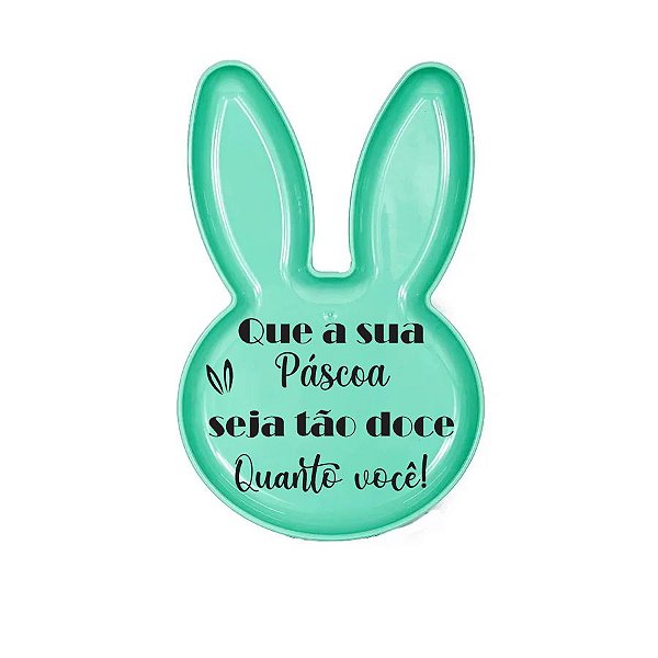 Bandeja Coelho com Frase de Páscoa - Verde Claro - 25x15cm - 1 unidade - Rizzo