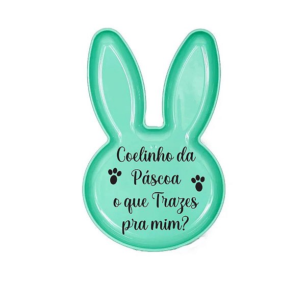 Bandeja Coelho com Frase de Páscoa - Verde Claro - 25x15cm - 1 unidade - Rizzo