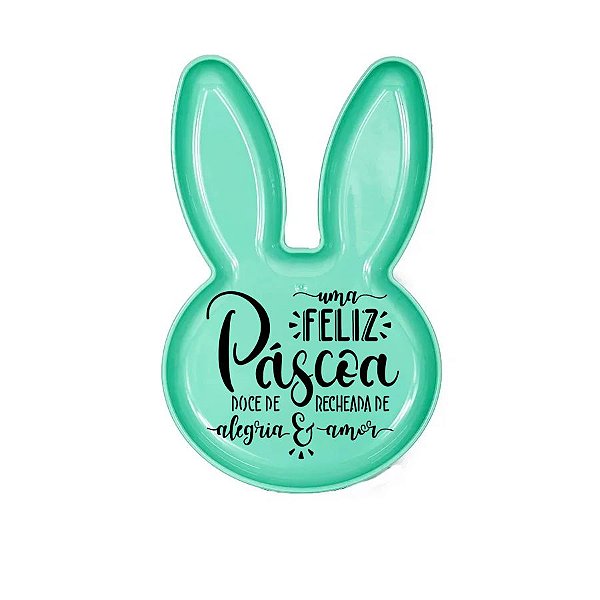 Bandeja Coelho com Frase de Páscoa - Verde Claro - 25x15cm - 1 unidade - Rizzo