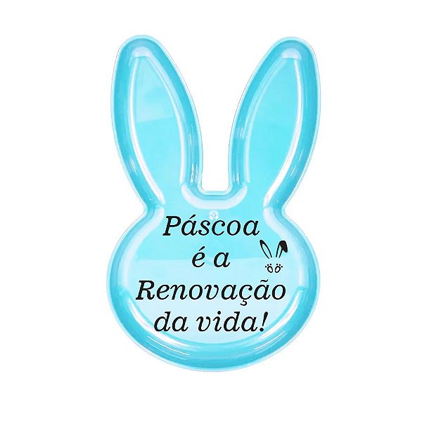 Bandeja Coelho com Frase de Páscoa - Azul - 25x15cm - 1 unidade - Rizzo