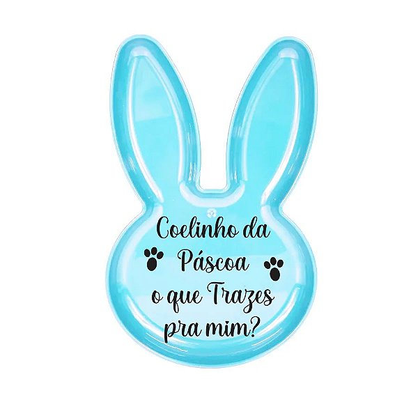Bandeja Coelho com Frase de Páscoa - Azul - 25x15cm - 1 unidade - Rizzo