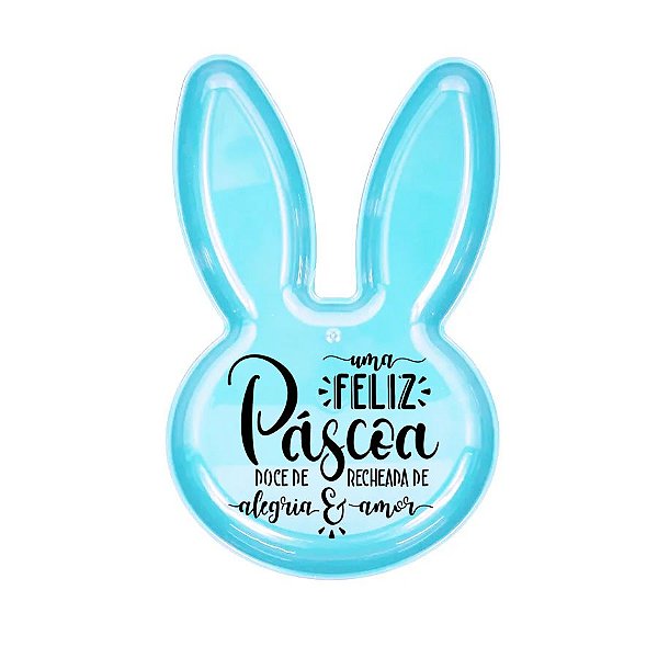 Bandeja Coelho com Frase de Páscoa - Azul - 25x15cm - 1 unidade - Rizzo