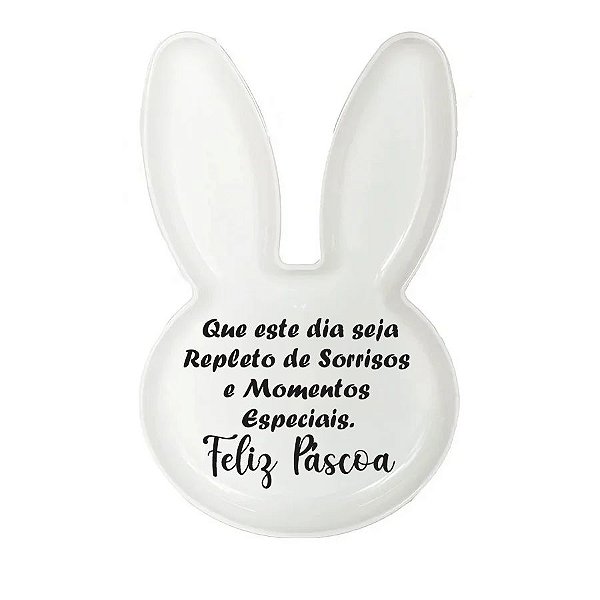 Bandeja Coelho com Frase de Páscoa - Branco - 25x15cm - 1 unidade - Rizzo