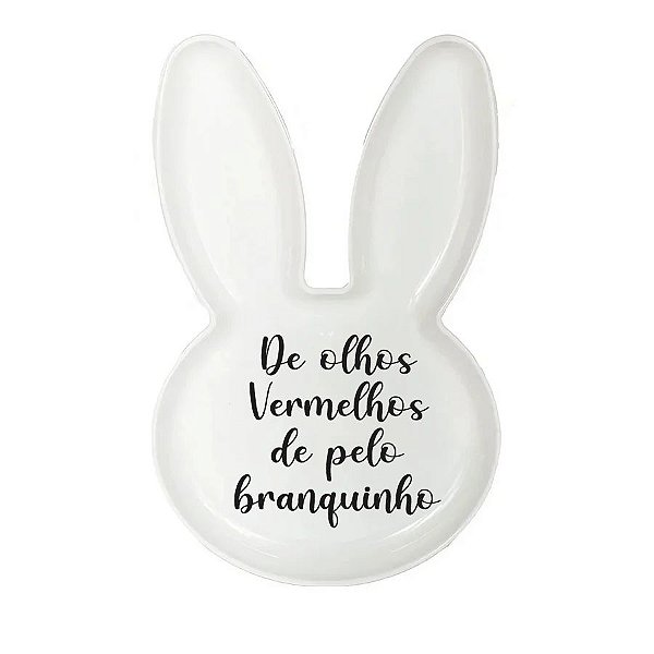 Bandeja Coelho com Frase de Páscoa - Branco - 25x15cm - 1 unidade - Rizzo