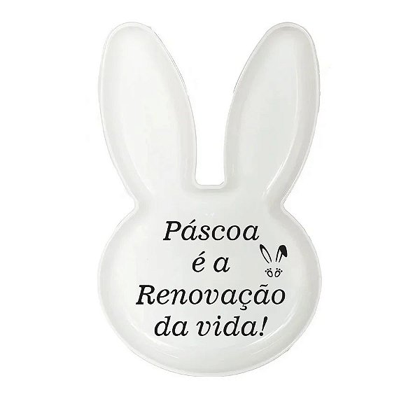 Bandeja Coelho com Frase de Páscoa - Branco - 25x15cm - 1 unidade - Rizzo