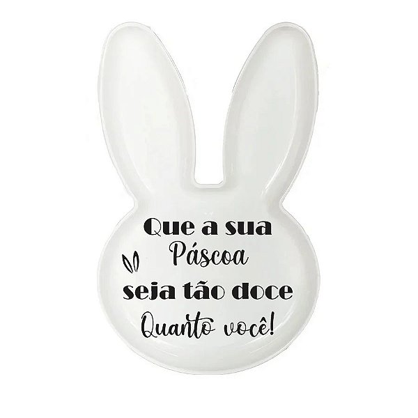 Bandeja Coelho com Frase de Páscoa - Branco - 25x15cm - 1 unidade - Rizzo