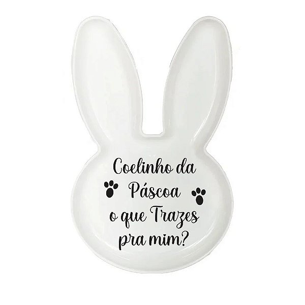 Bandeja Coelho com Frase de Páscoa - Branco - 25x15cm - 1 unidade - Rizzo