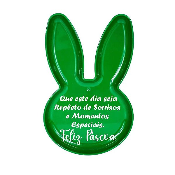 Bandeja Coelho com Frase de Páscoa - Verde - 25x15cm - 1 unidade - Rizzo