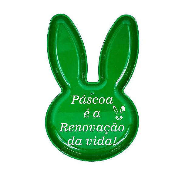 Bandeja Coelho com Frase de Páscoa - Verde - 25x15cm - 1 unidade - Rizzo
