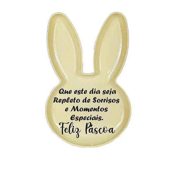 Bandeja Coelho com Frase de Páscoa - Amarelo - 25x15cm - 1 unidade - Rizzo