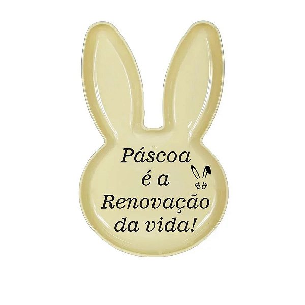 Bandeja Coelho com Frase de Páscoa - Amarelo - 25x15cm - 1 unidade - Rizzo
