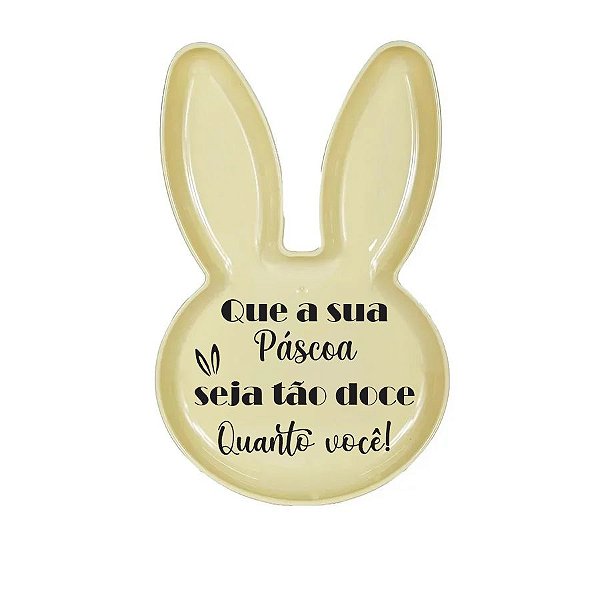 Bandeja Coelho com Frase de Páscoa - Amarelo - 25x15cm - 1 unidade - Rizzo