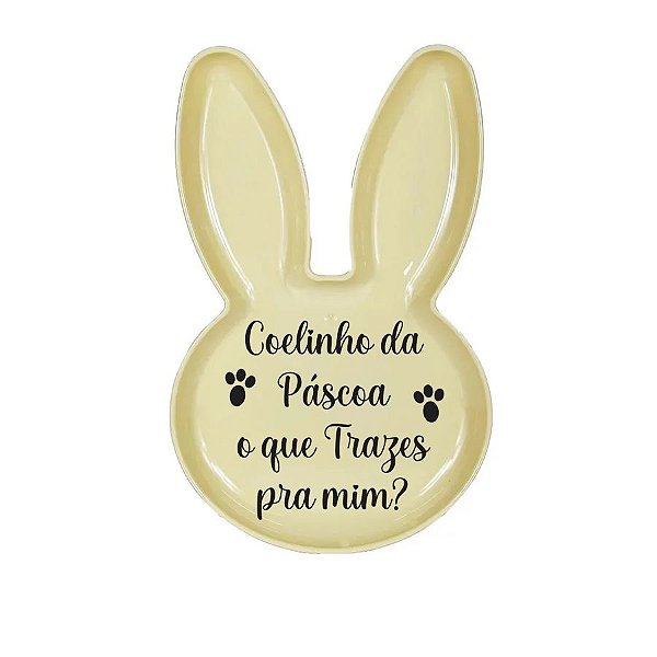 Bandeja Coelho com Frase de Páscoa - Amarelo - 25x15cm - 1 unidade - Rizzo