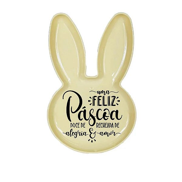 Bandeja Coelho com Frase de Páscoa - Amarelo - 25x15cm - 1 unidade - Rizzo