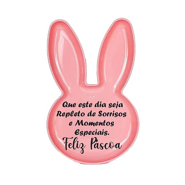 Bandeja Coelho com Frase de Páscoa - Rosa - 25x15cm - 1 unidade - Rizzo