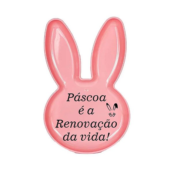 Bandeja Coelho com Frase de Páscoa - Rosa - 25x15cm - 1 unidade - Rizzo