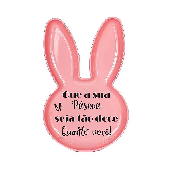 Bandeja Coelho com Frase de Páscoa - Rosa - 25x15cm - 1 unidade - Rizzo