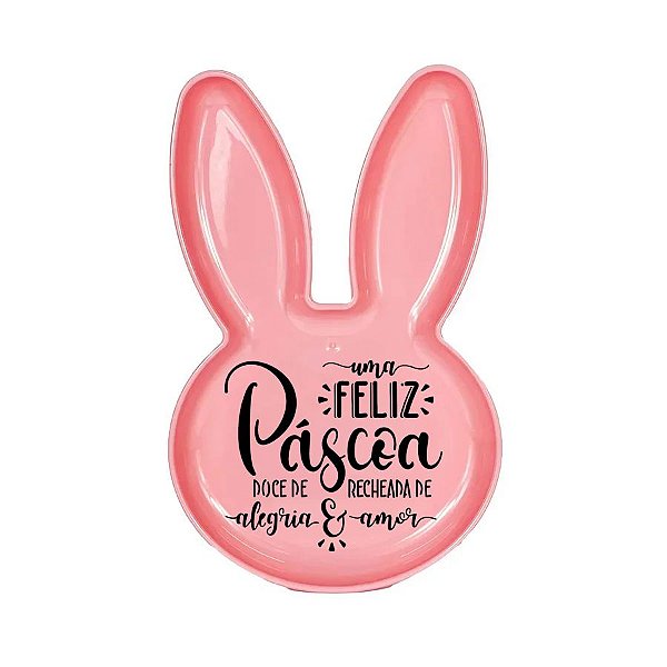 Bandeja Coelho com Frase de Páscoa - Rosa - 25x15cm - 1 unidade - Rizzo