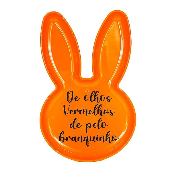 Bandeja Coelho com Frase de Páscoa - Laranja - 25x15cm - 1 unidade - Rizzo