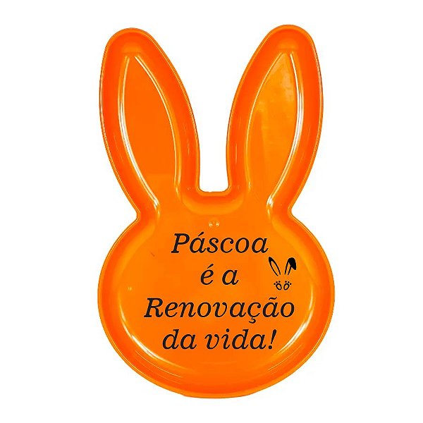 Bandeja Coelho com Frase de Páscoa - Laranja - 25x15cm - 1 unidade - Rizzo