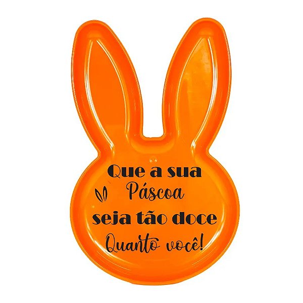 Bandeja Coelho com Frase de Páscoa - Laranja - 25x15cm - 1 unidade - Rizzo