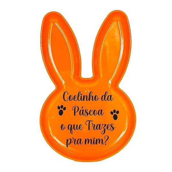 Bandeja Coelho com Frase de Páscoa - Laranja - 25x15cm - 1 unidade - Rizzo