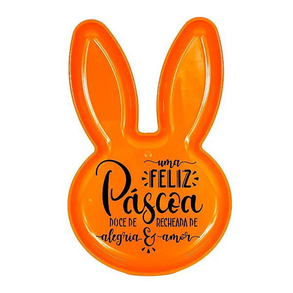 Bandeja Coelho com Frase de Páscoa - Laranja - 25x15cm - 1 unidade - Rizzo