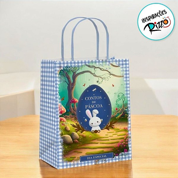 Sacola De Papel De Páscoa - Contos De Páscoa Azul - 10 unidades - Cromus - Rizzo