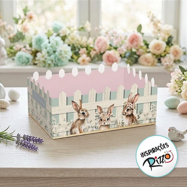 Cesta Cerquinha de Papel Cartão - Coelhinhos - 1 unidade - Cromus - Rizzo