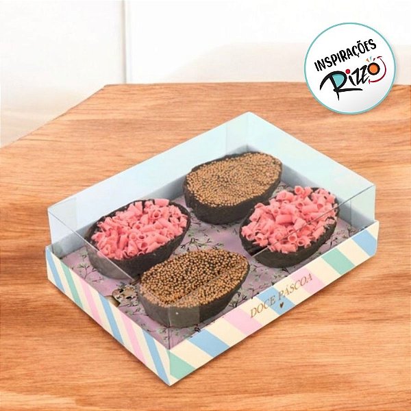 Caixa Degustação Para 4 Mini Ovos De 50g - Doce Páscoa - 15,8x10,6x6cm - 6 unidades - Cromus - Rizzo