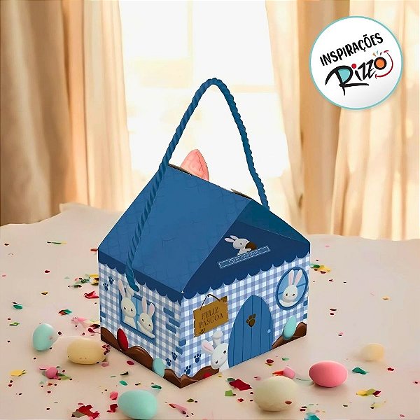 Caixa Casinha Para Lembrancinhas - Contos De Páscoa Azul - 12,5x9,5x12cm - 10 unidades - Cromus - Rizzo