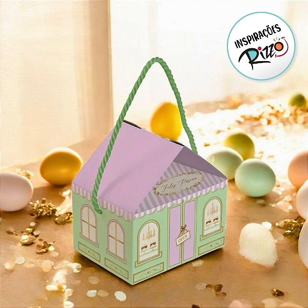 Caixa Casinha Para Docinhos - Quinn Verde e Lilas - 12x9,5x5cm - 10 unidades - Cromus - Rizzo