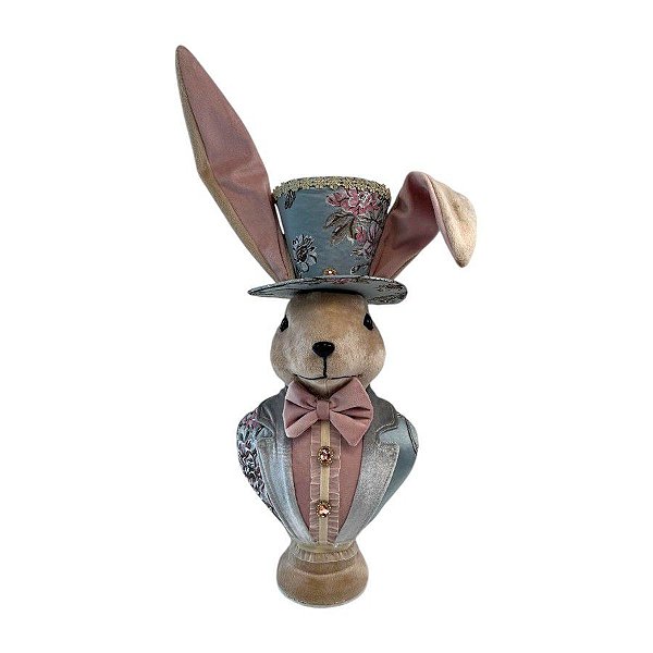 Coelho de Páscoa com Roupa Bordada e Chapéu - Linha Realeza Premium - 38cm - 1 unidade - Rizzo