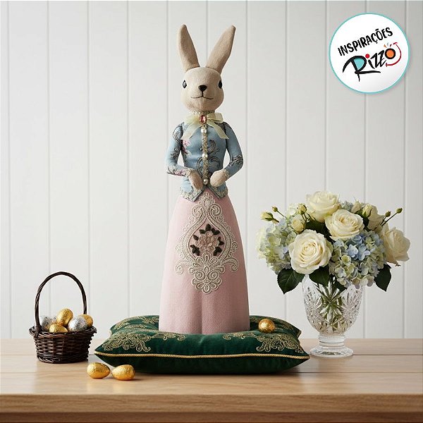 Coelho de Páscoa com Roupa Bordada - Linha Realeza Premium - 70cm - 1 unidade - Rizzo