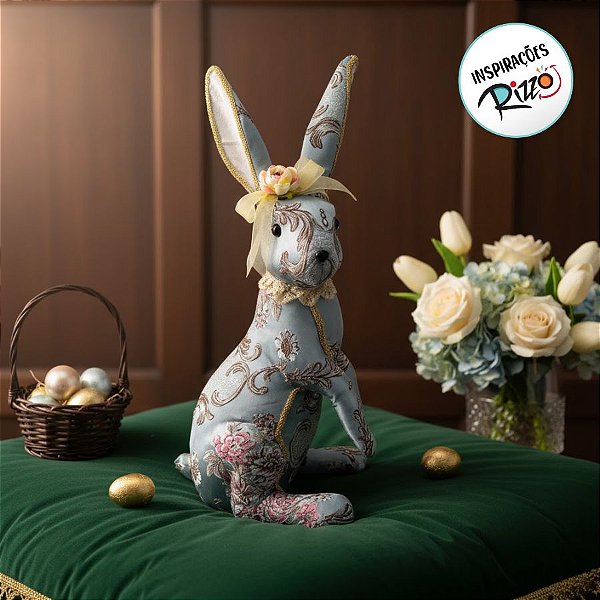 Coelho de Páscoa com Estampa Bordada - Linha Realeza Premium - 55cm - 1 unidade - Rizzo