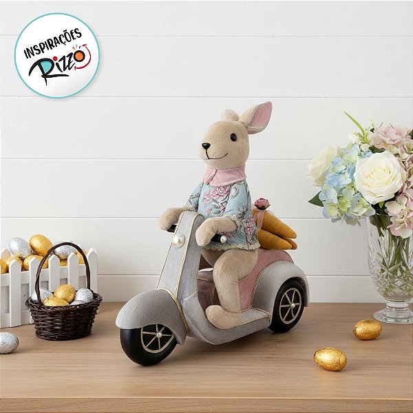 Coelho de Páscoa com Roupa Bordada e Moto - Linha Realeza Premium - 51cm - 1 unidade - Rizzo