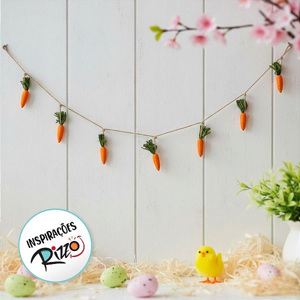 Festão de Páscoa - Cenouras Laranja e Verde - 174cm - 1 unidade - Rizzo